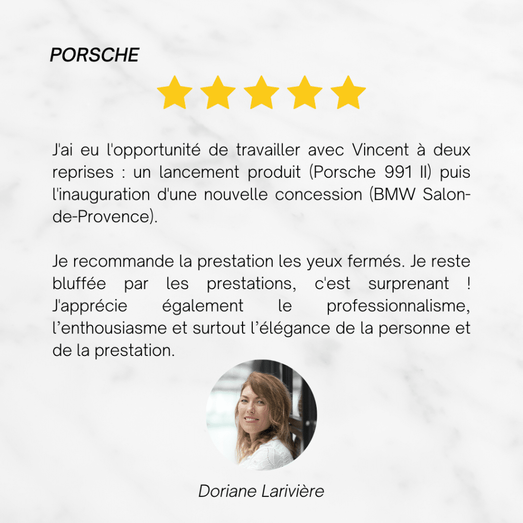 Avis de Porsche sur les prestations de magie et mentalisme de Vinz Magicien.